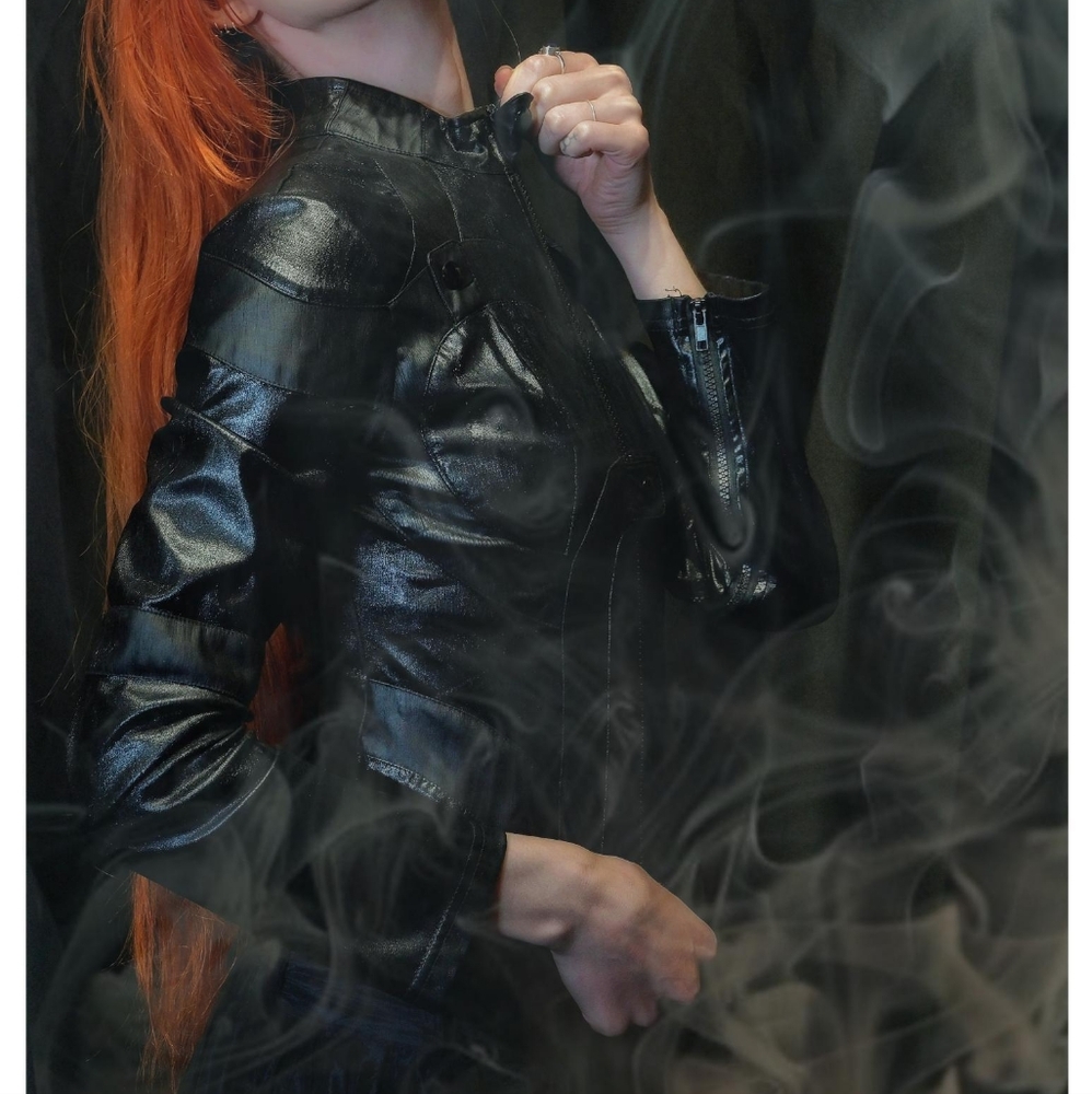 Rare Lip Service Vinyl Moto Snap Gothic Punk Matrix style Fitted light Jacket